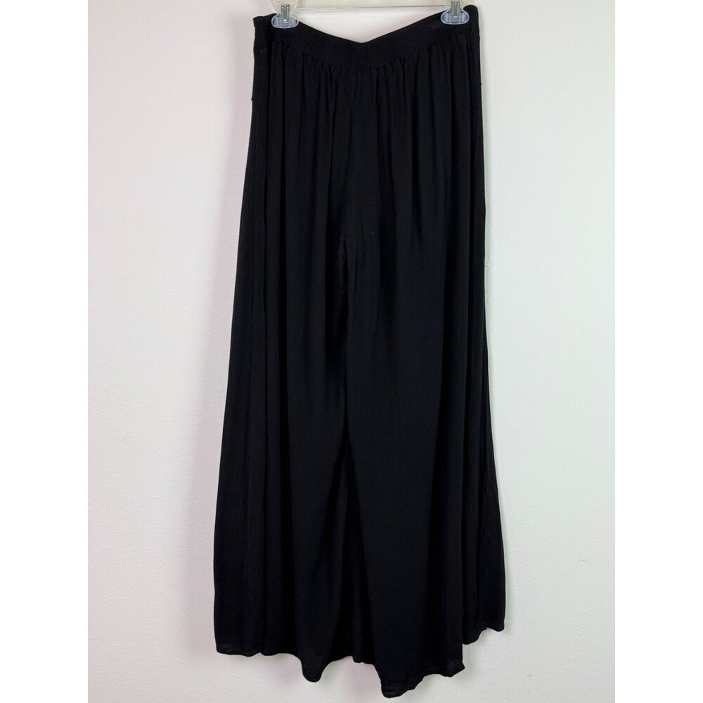 Umgee Black Gauze Wide Leg Pull On Pants Boho Palazzo Flowy Artsy Casual Medium - Picture 5 of 8